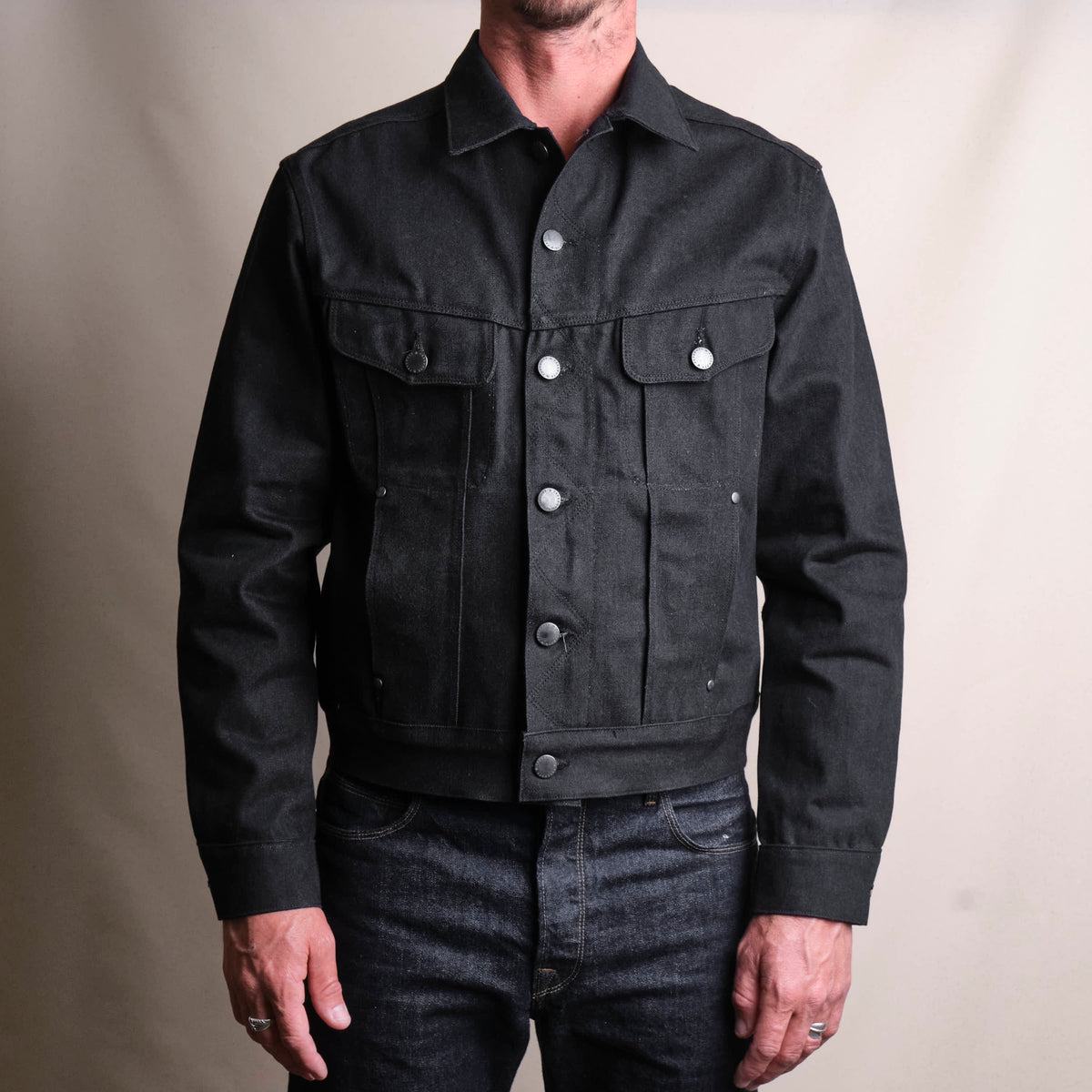 High Low 14.25 Ounce Black Grey Denim Jacket