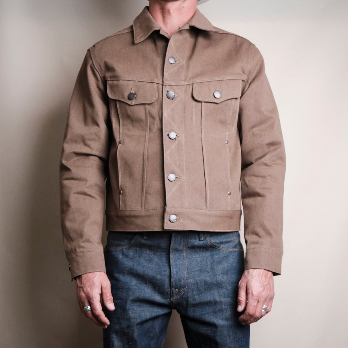 High Low 15 Ounce Brown Denim Jacket