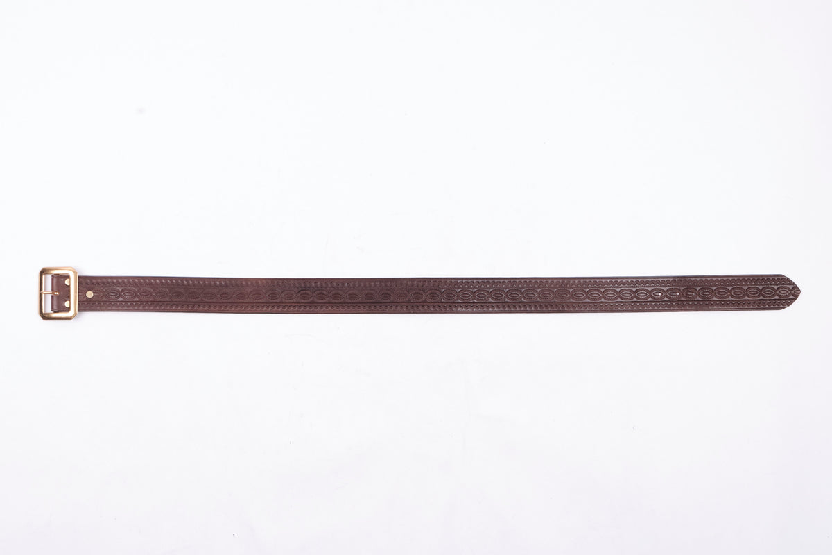 Codina Leather - NOS Vintage Brass Buckle Embossed Belt Brown