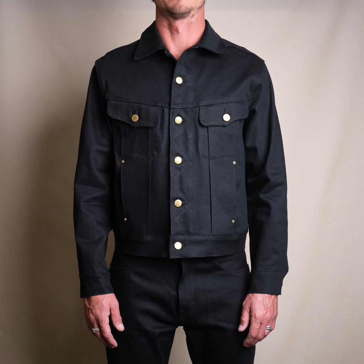 High Low 15.75 Ounce Black Denim Jacket