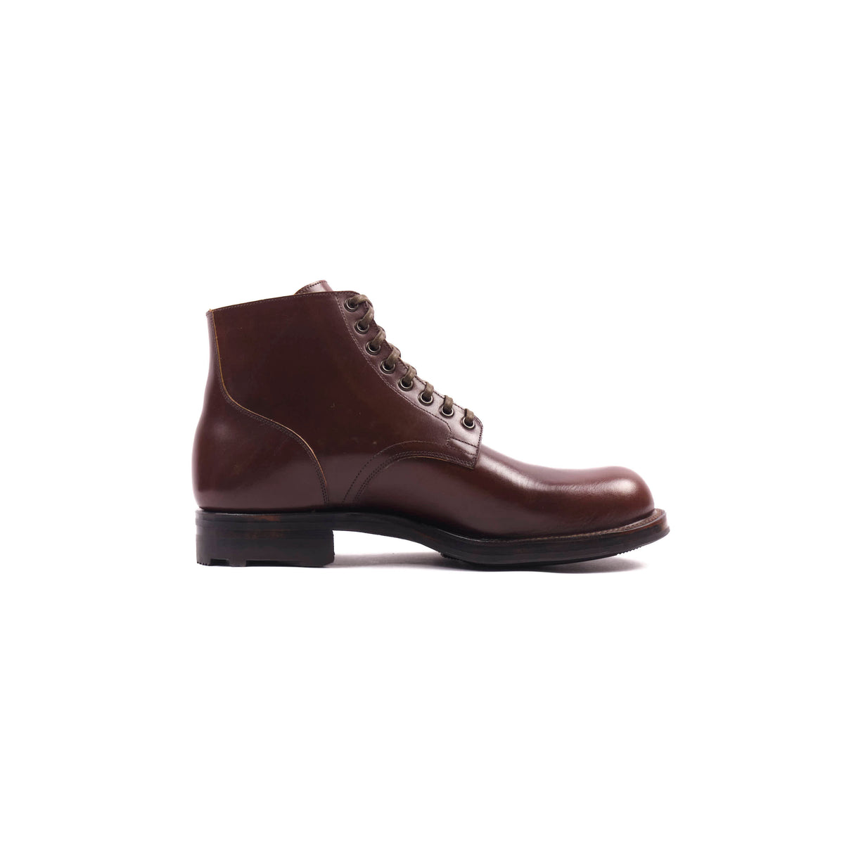 Brown leather boot on a white background