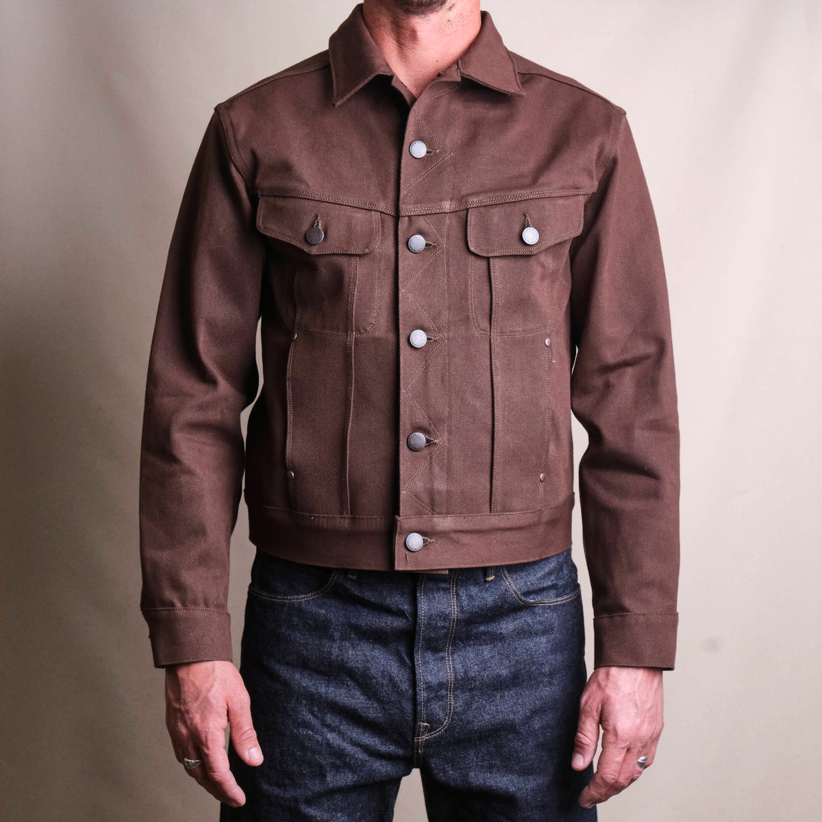 High Low 15 Ounce Dark Brown Denim Jacket