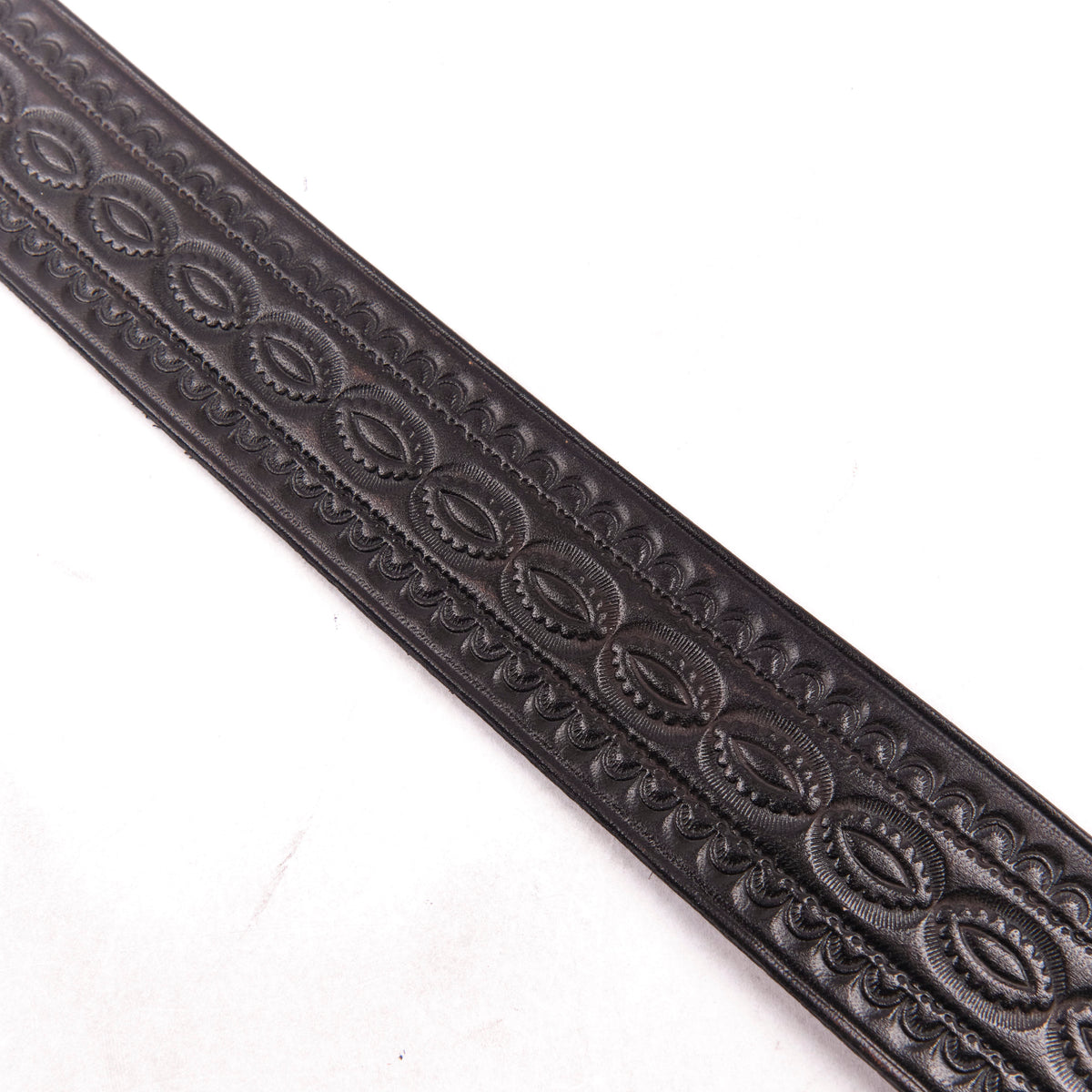Codina Leather - NOS Vintage Brass Buckle Embossed Belt Black